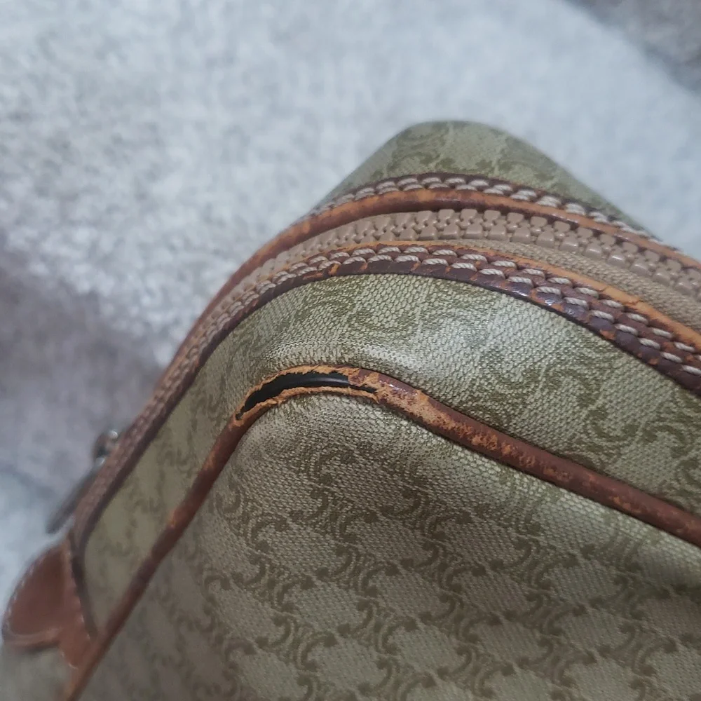 Celine Tan/Brown Leather/Coated Canvas Briefcase Document case Authentic Vintage